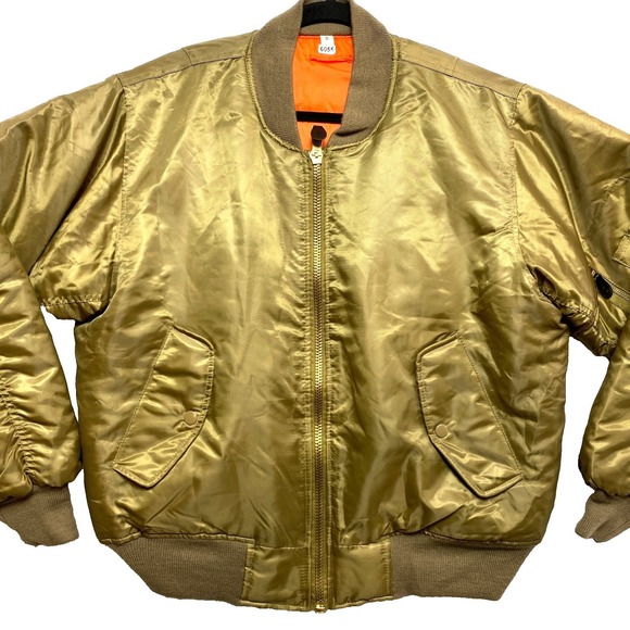 Jackets & Blazers - MA-1 Air Force Military Flight Jacket Mens Small Green Full Zip Orange Lining